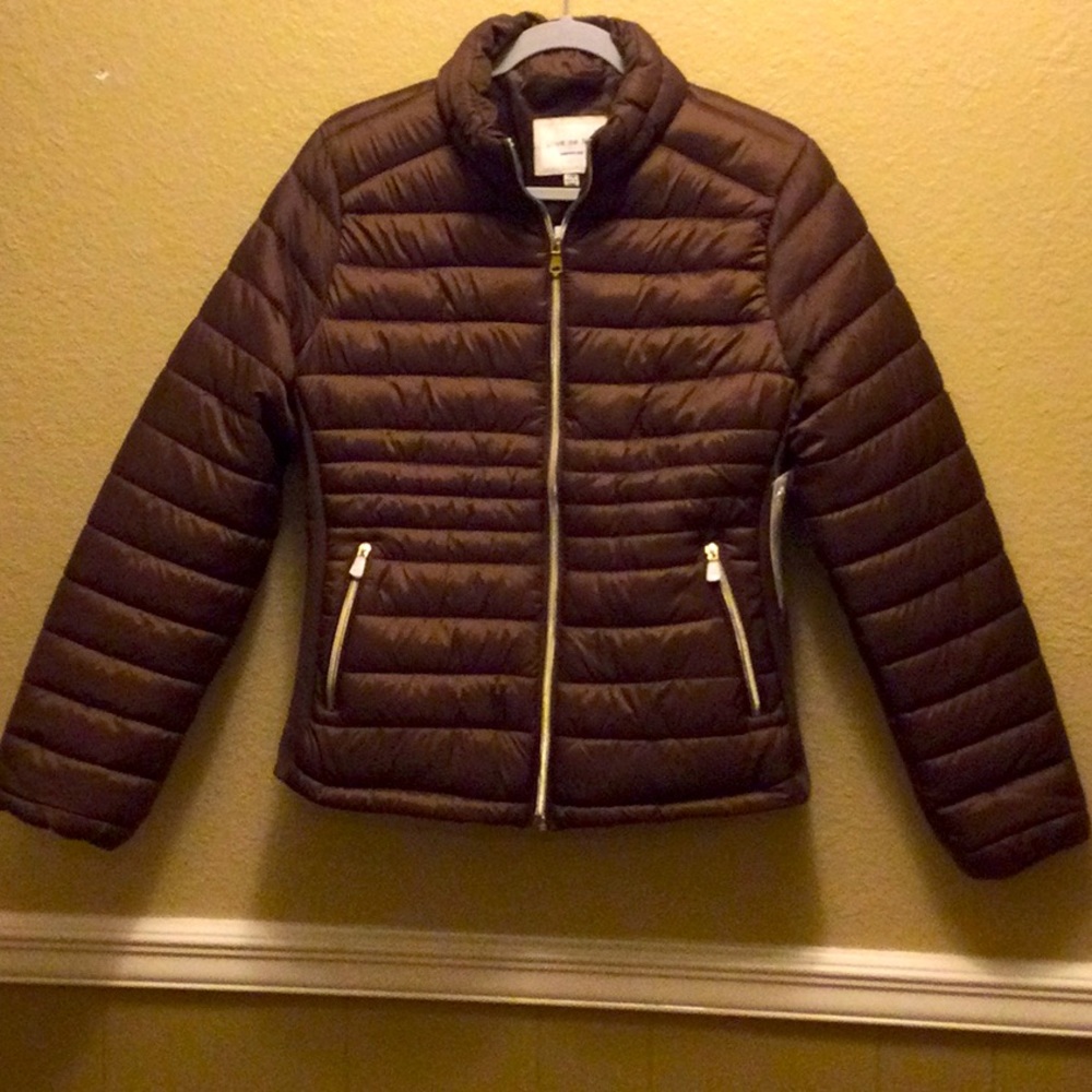 Brown Puffer Zip Front Jacket Size L New With Tags